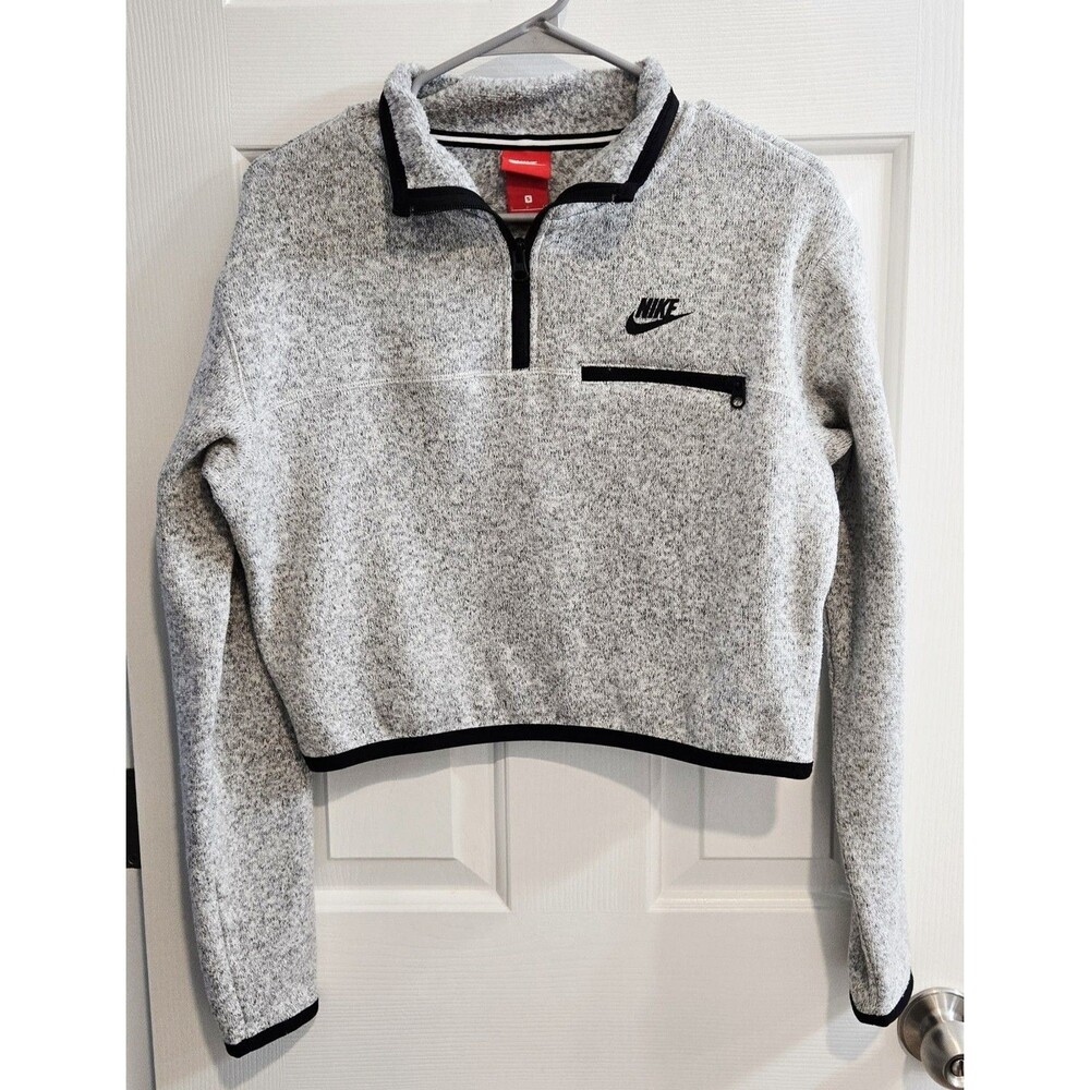 Nike Sportswear Summit Half Zip Fleece Cropped Sweatshirt Grey Black Size Small